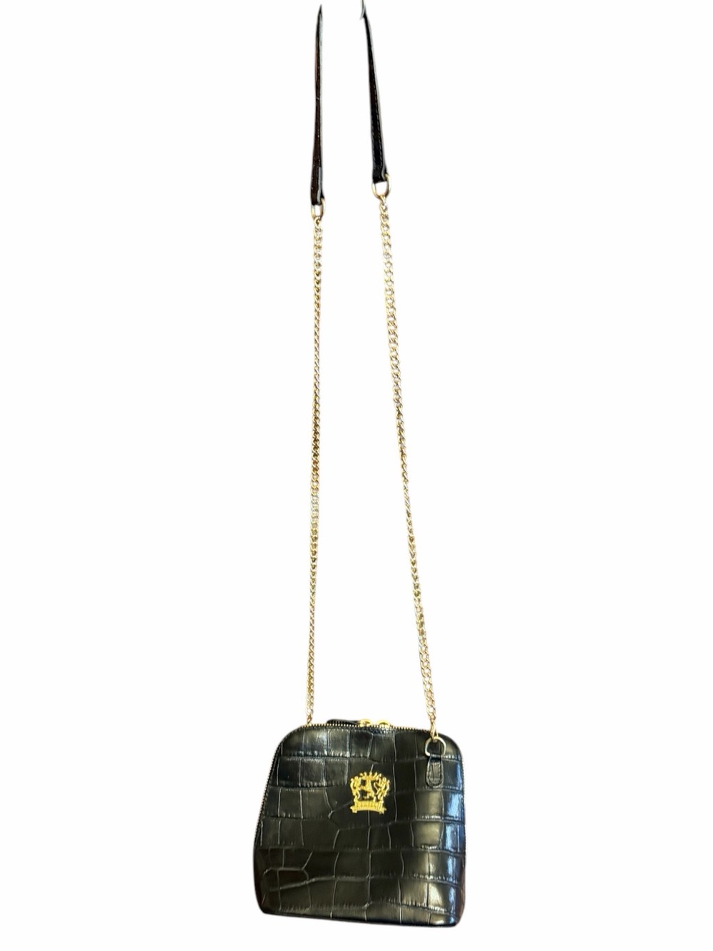 Pratesi Volterra King Crossbody Croco Embossed Black Leather Gold Chain - Picture 4 of 13